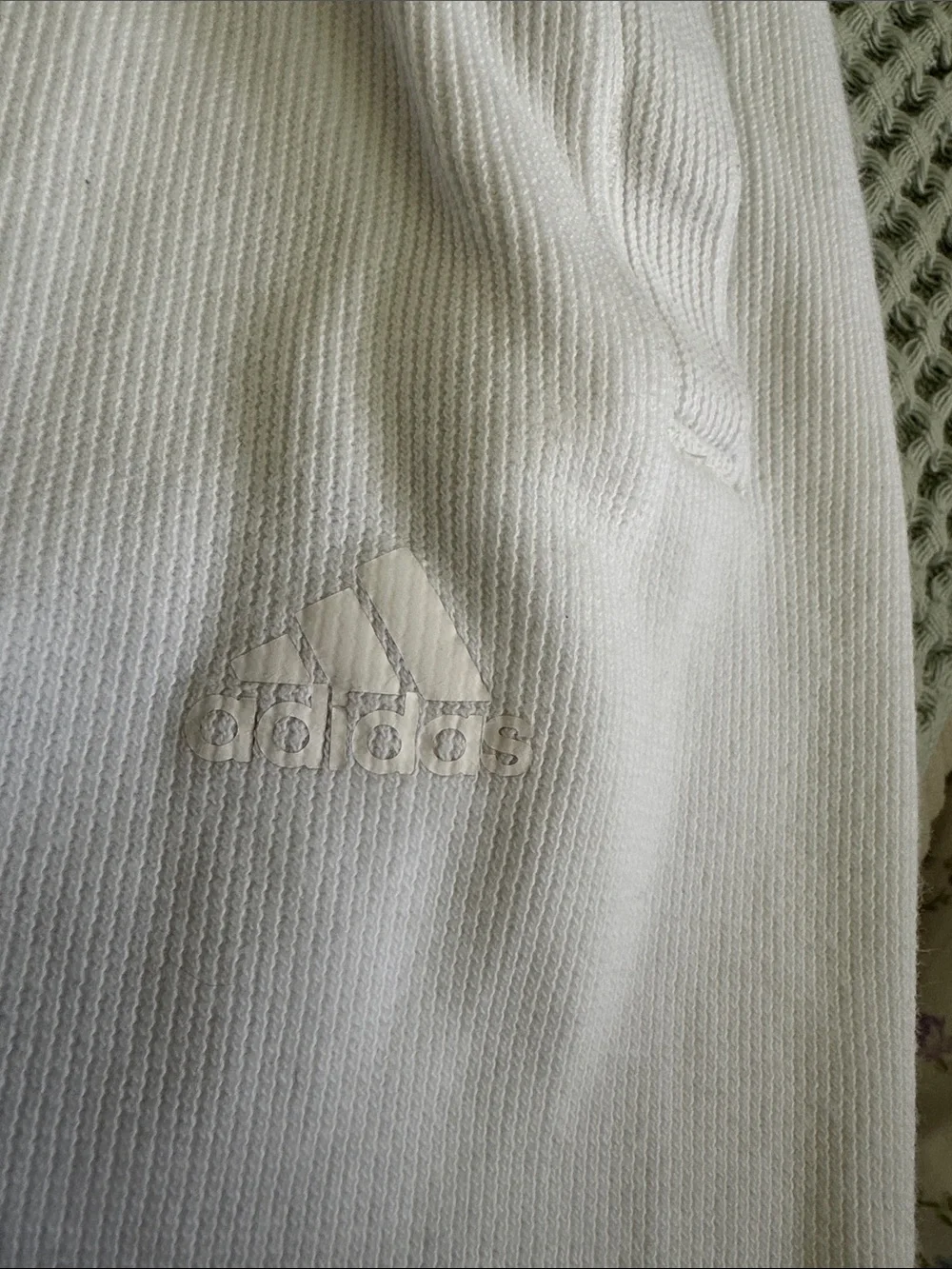 Adidas Men’s White Ribbed Sweatpants Athletic Jogger Embroidered Logo Size XL